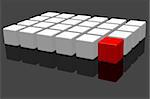 red cube in a group of several gray cubes