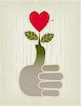 Stylized Green Thumb and Heart/Thumbs Up Concept Icon. Also available as a layered vector file.