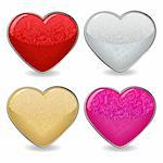 Whimsical Valentine's Day heart icons in red, pink, gold and silver.  Easy-edit layered file