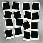 Sixteen blank polaroid images on a brush aluminum background.