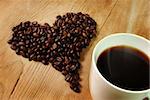 Fresh Coffee beans shaped into a heart