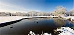 A snow covered rural landscape in the countryside