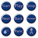 a set of nine blue buttons on the white background