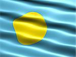 Flag of Palau, computer generated illustration with silky appearance and waves