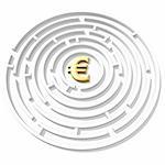 3d golden euro symbol in the maze center