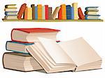 Collection of colorful books on white background.