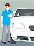 Illustration of a male standing near car