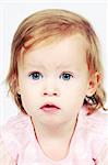 Little Baby Girl in pink dress and white background