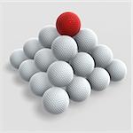 red golf on top of white golf ball stack