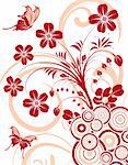 Flower background with butterfly and circle, element for design, vector illustration