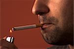 close up of an man lighting a cigarette