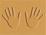 Illustration of hand prints in the sand