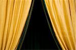 Opening theater curtain. Golden fabric.