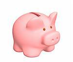 3d pig a coin box of pink color. Objects over white