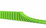 A line of green 3d falling figures of a dominoes. Objects over white