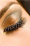A macro close up of a beautiful woman's made up eye with false eyelashes