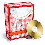 Red blank 3d box with cooking software and CD.