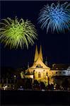 monastery Emauzy (Emmaus)  in Prague with fireworks by night