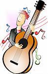 Illustration of a cartoon guitar player