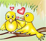 Illustration of two loving birds