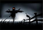 Lonely, dark and evil is this scarecrow. Get ready for halloween with style. Vector illustration.