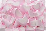 Heart shaped marshmallows, full frame.