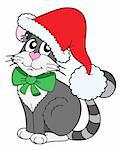 Cat in Christmas cap - vector illustration.