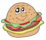 Hamburger with smiling face - vector illustration.