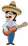 Mexican musician with guitar - vector illustration.