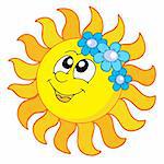 Smiling Sun with flowers - vector illustration.