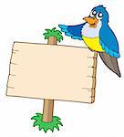 Wooden sign with blue bird - vector illustration.