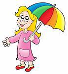 Girl with umbrella - color illustration.