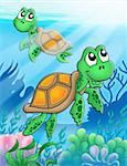 Little sea turtles - color illustration.