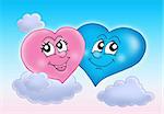 Two hearts on sky - color illustration.