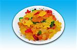 A plate of star and bear shaped jelly candies. Including clipping path.