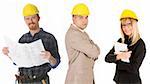 construction worker, businessman and architect on white background