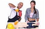 construction workers at work on white background