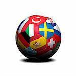 Soccer ball with european flags on it over white background