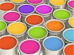 Multi-coloured paints in metal banks