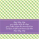 Bright colored birth announcement or greeting card with vichy background and baby lullaby