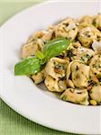 Chicken and Mushroom Tortelinni with Pesto and Pine Nuts