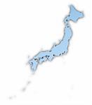 Japan map light blue map with shadow. High resolution. Mercator projection.