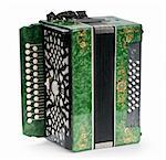 Green Accordion, isolated on white background