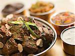 Meat Madras Restaurant Style with Raita and Chutneys
