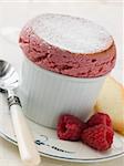 Hot Raspberry Souffle with Langue de Chat Biscuits