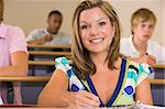 Female college student in a university lecture hall