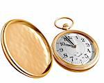 Isolated illustration of an open gold pocket watch