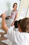 A teacher teaching a junior school class