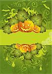 Halloween frame with bat and pumpkin, element for design, vector illustration