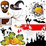 Big Halloween collection with bat, pumpkin, witch, ghost, element for design, vector illustration